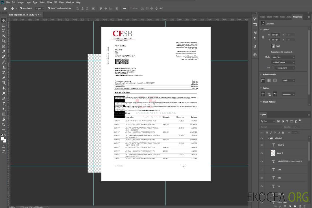Modèle Word et PDF de relevé bancaire CFSB des États-Unis template Modèle Word et PDF de relevé bancaire CFSB des États-Unis template